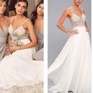 Lulus True Love White Beaded Rhinestone Maxi Dress